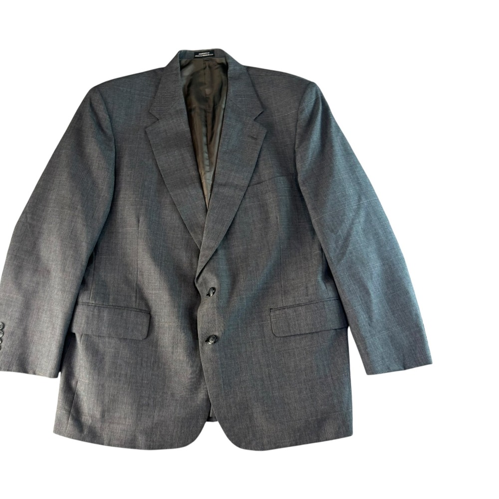 Stafford Mens Gray Windowpane Blazer Sport Coat 46R Two Button Tailored USA
